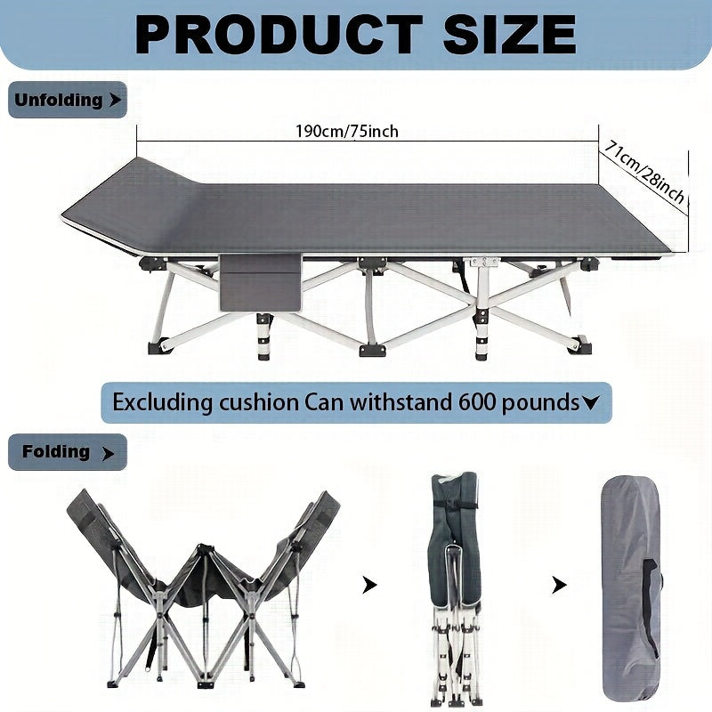 75 Inch Heavy Duty Camping Cot – Extra Large Folding Bed with Optional Flip Mattress & Carry Bag, 450/500/600 lbs Capacity, Portable Foldable Guest Bed for Adults Outdoor Camping