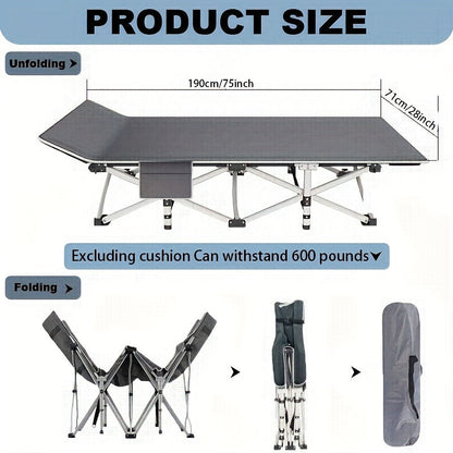 75 Inch Heavy Duty Camping Cot – Extra Large Folding Bed with Optional Flip Mattress & Carry Bag, 450/500/600 lbs Capacity, Portable Foldable Guest Bed for Adults Outdoor Camping