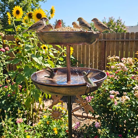 Iron Bird Bath & Feeder 2-in-1 Vintage Outdoor Garden Decor – Rust-Proof 5-Claw Ground Stake, All-Season Bird Drinking & Bathing Stand, Easy Clean Yard & Holiday Decoration
