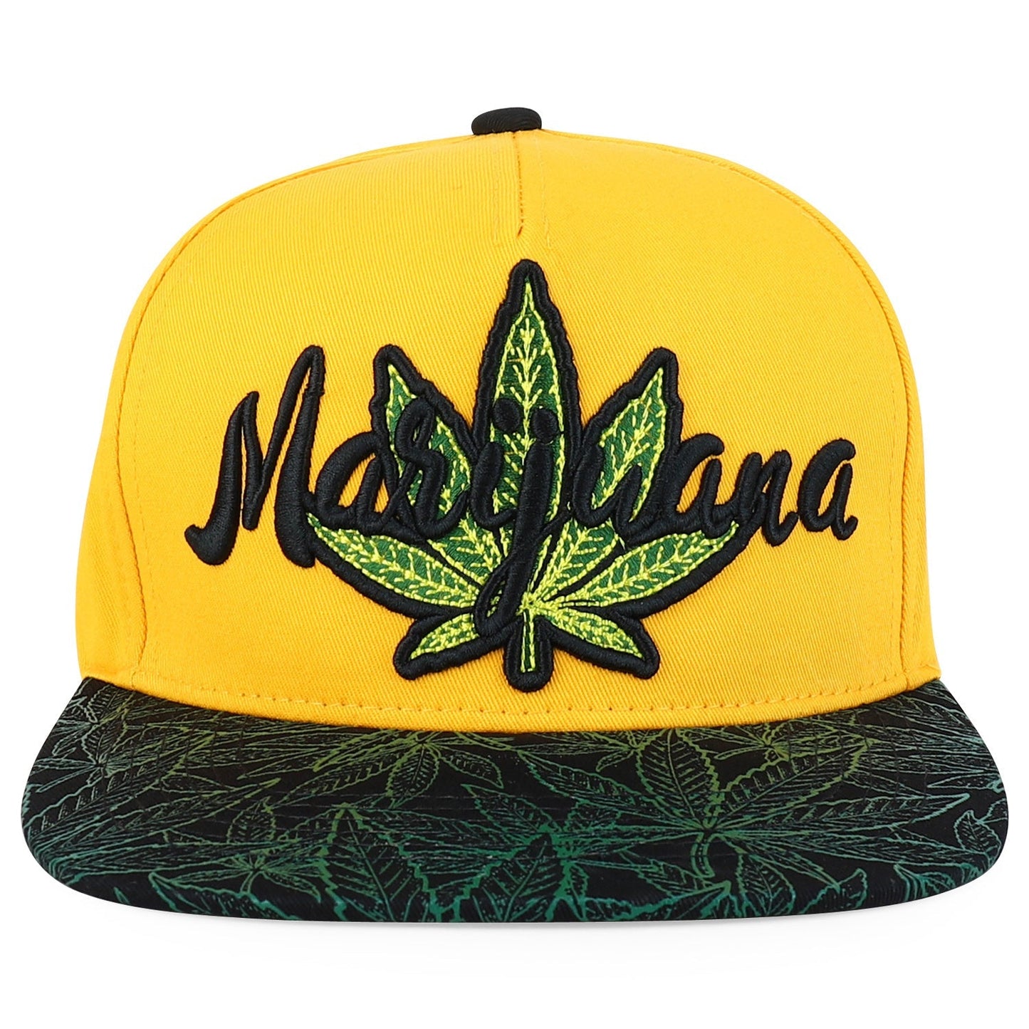 Rasta MJ Leaf 3D Embroidered Flat Bill Snapback Cap – Hip Hop Reggae Hat, Adjustable Snapback, One Size Fits Most, Unisex Streetwear Baseball Cap
