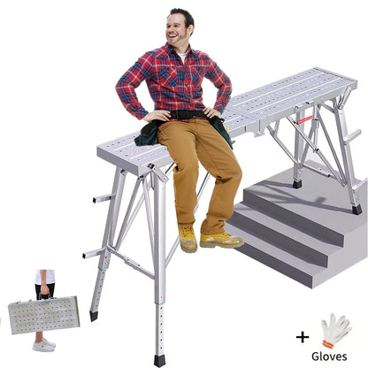 Scaffolding Work Platform 800Lb Heavy Duty Adjustable Height 31.5–49" – Folding Portable Step Ladder with Anti-Slip Feet & Safety Lock for Painting, Drywall, RV Cleaning, Car Washing & Home Decorating