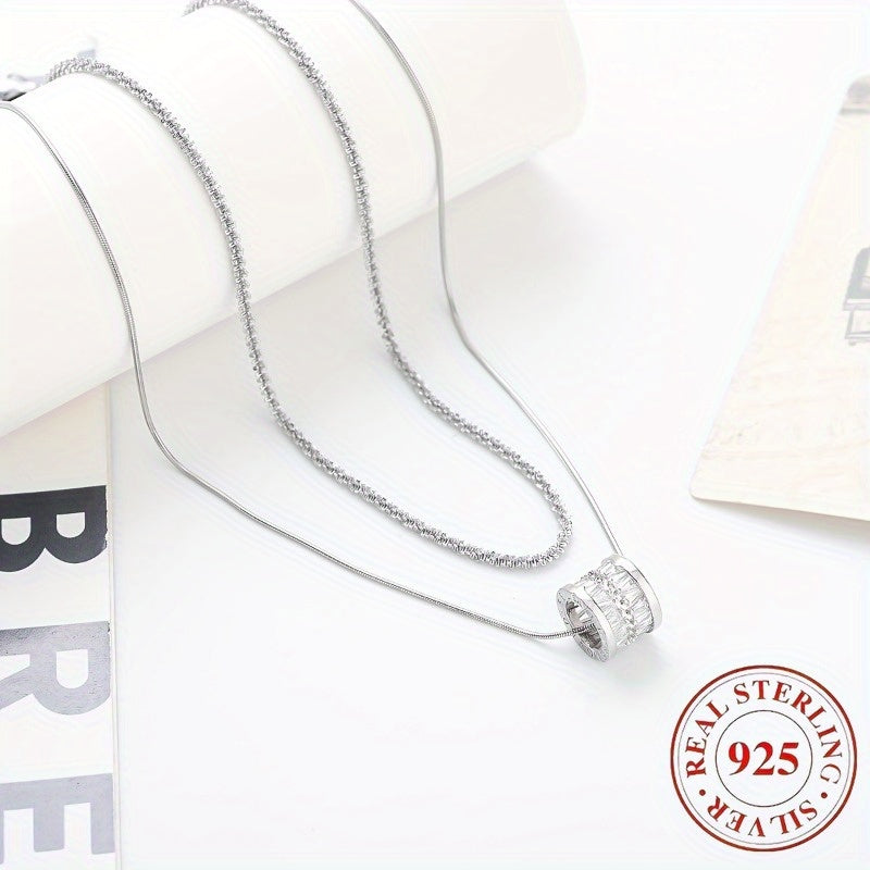 S925 Sterling Silver Double Layer Clavicle Chain Necklace for Women Elegant Cubic Zirconia Sweater Chain Minimalist Fashion Jewelry Daily Wear and Gift All Seasons