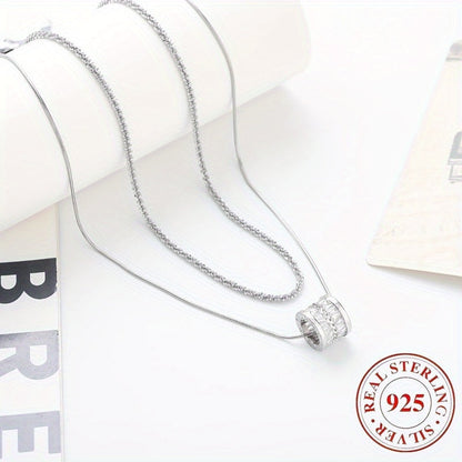 S925 Sterling Silver Double Layer Clavicle Chain Necklace for Women Elegant Cubic Zirconia Sweater Chain Minimalist Fashion Jewelry Daily Wear and Gift All Seasons