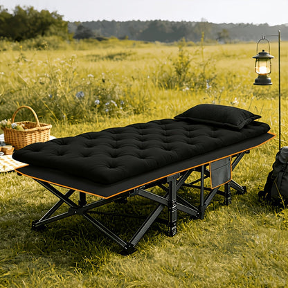Portable Folding Camping Cot for Adults - Double Layer Oxford Fabric, Heavy Duty 500/600/700 LBS, Foldable Outdoor Camping Bed with Carrying Case for Beach, Nap, Travel, Black & Gray