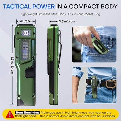 Rechargeable EDC Flat Flashlight 3000 Lumens – Tactical LED UV Flashlight 8 Modes 100M Range, Aluminum Body Digital Display, USB Rechargeable 18650 Battery, Camping Hiking Emergency Gift for Men