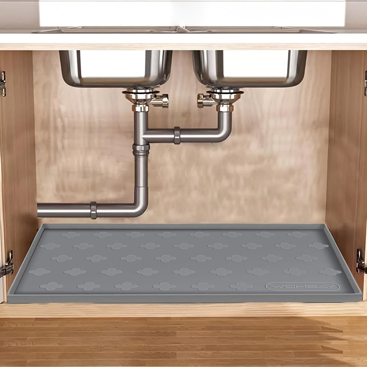Waterproof Under Sink Mat 34" x 22" – Food-Grade Silicone Kitchen Cabinet Liner & Shelf Protector, Holds 2+ Gallons, Honeycomb Pattern, Easy to Clean, for Kitchen, Bathroom & Multi-Purpose Use
