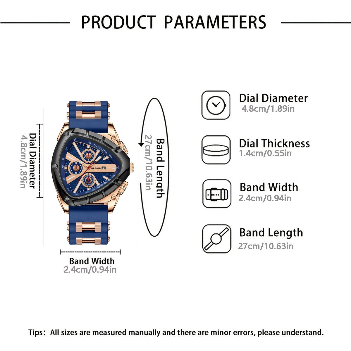 Men's Luxury Quartz Watch Triangular Dial Silicone Band Date Display Chronograph Business Casual Wristwatch 5 Colors