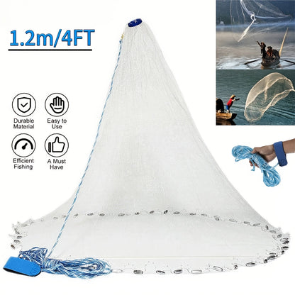 Fishing Cast Net 8FT 10FT for Bait Trapping – Strong Nylon Monofilament Mesh with Heavy Duty Zinc Sinker Weights, Easy Throw Design for American Saltwater & Freshwater Fishing, 240/300 Steel Drop