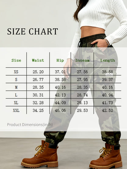 Women's Camo Cargo Pants – Lightweight Breathable Hiking Outdoor Casual Long Pants Multi-Pocket Elastic Waist XS-XXL Camouflage
