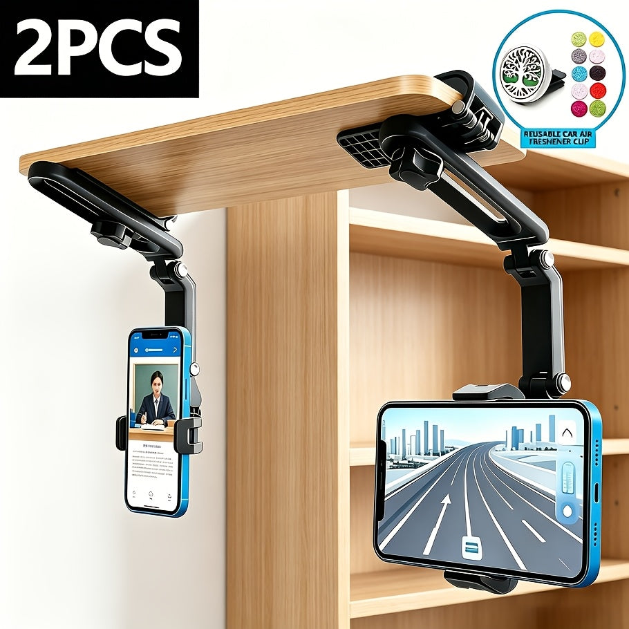 Car Phone Holder Mount 2-Pack Multi-Functional Universal Fit - Dashboard, Windshield & Air Vent Cell Phone Stand for Navigation, Compatible with iPhone & Android, Great Car Gift