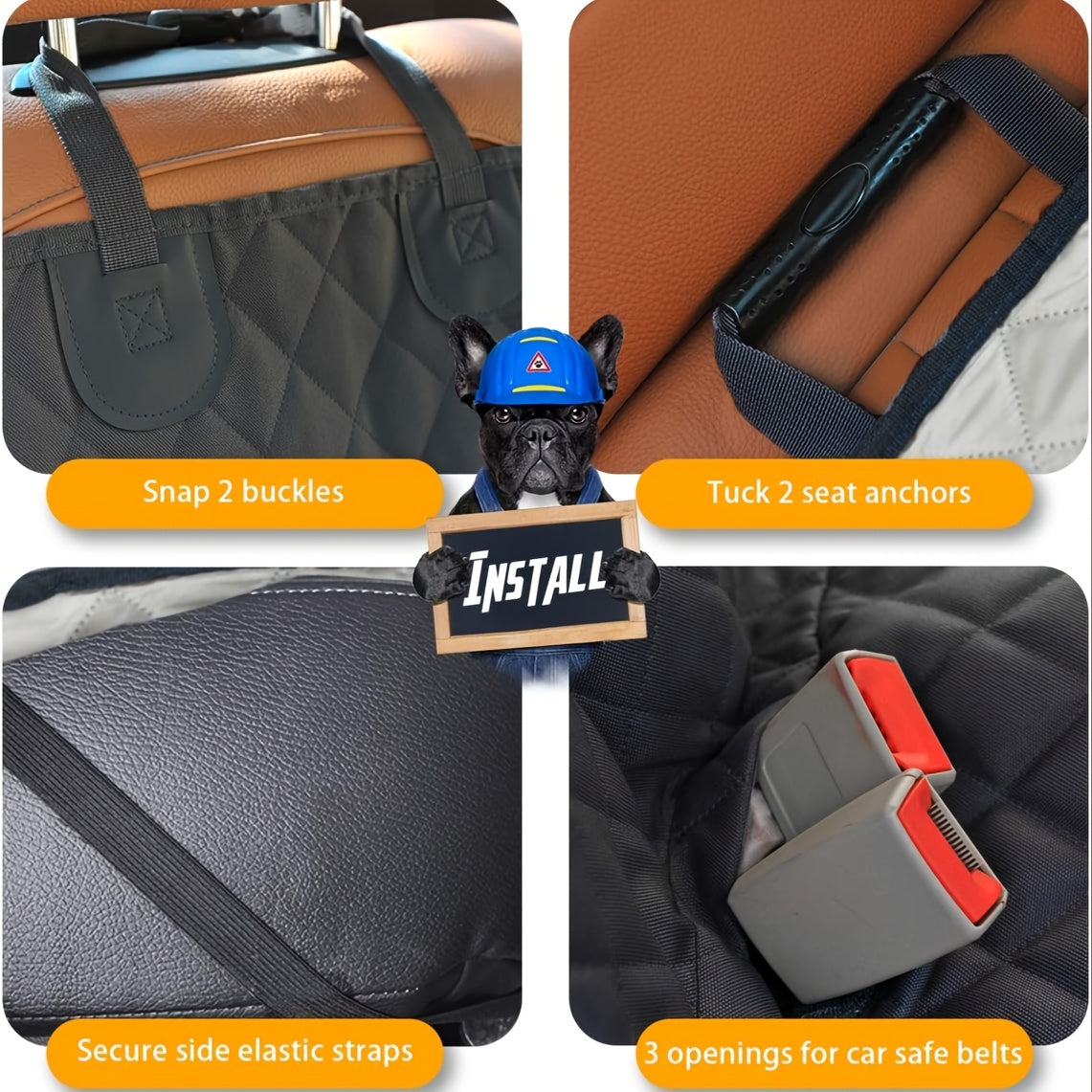 60/40 Split Bench Car Seat Cover for Cars Trucks SUVs – Waterproof Back Seat Protector for Pets & Kids, Easy Clean 100% Polyester, Universal Fit, Black