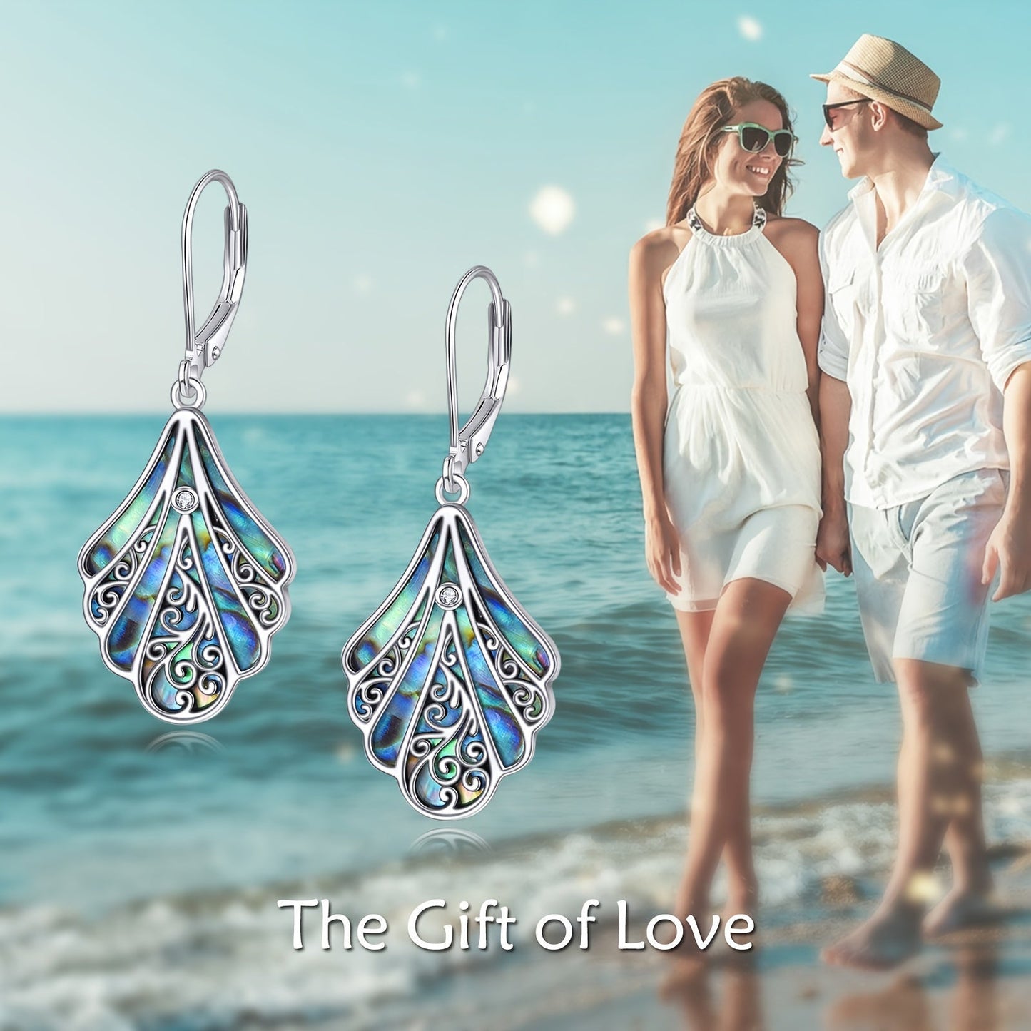 925 Sterling Silver Abalone Shell Dangle Drop Earrings for Women Boho Filigree Iridescent Statement Jewelry Gift