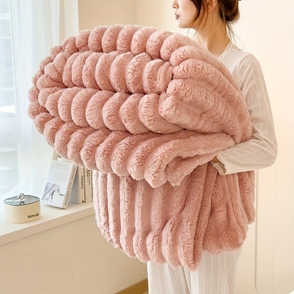 Fleece Throw Blanket Ultra-Soft 3D Faux Rabbit Fur Double-Sided – All-Season Cozy Blanket for Bed Sofa Travel Camping | 7 Colors 4 Sizes White Dark Gray Pink Khaki Purple Grey