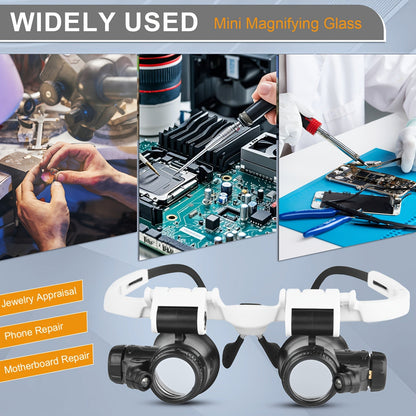 Head-Mounted Magnifying Glass with LED Light Hands-Free 8X 15X 23X Foldable Dual Head – Wearable Magnifier for Jewelry Making, Electronics Repair, Crafts, Reading & Precision Work