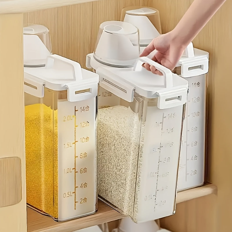 Rice Storage Container 4 Pack 5 Pound Airtight Dry Grain Dispenser with Flip-Top Seal & Pouring Port - Thickened Transparent Plastic Kitchen Food Storage Box for Flour, Cereal, Snacks, Beans