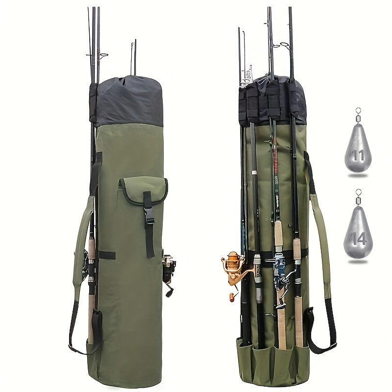 Fishing Rod Bag Large Capacity Folding Durable Fishing Gear Carrier Bag Multifunctional Rod Holder Case with Two Lead Weights Fits Multiple Rods Tackle Organizer for Freshwater Saltwater Fishing