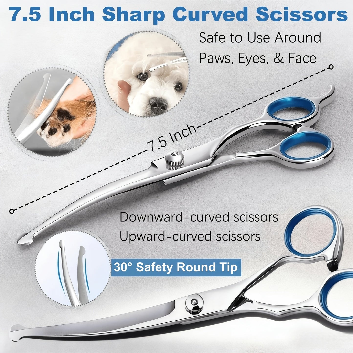 7-Piece Pet Grooming Scissors Set – Ceramic-Coated 4CR Stainless Steel, Safety Round Tips, Straight Thinning & Curved Shears with Comb & Storage Bag for Dogs Cats All Breeds