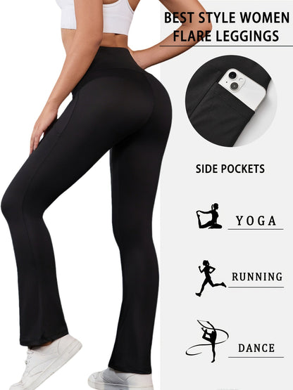 Women's High Waisted Yoga Leggings 3 Pack – Buttery Soft Tummy Control Bootcut Flare Pants with Pockets, S-XXL, Gym Pilates Workout Everyday Wear