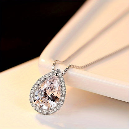 1CT D Color Moissanite Water Drop Pendant Necklace for Women – 925 Sterling Silver Teardrop Necklace with Certificate, Bridal & Anniversary Jewelry Gift