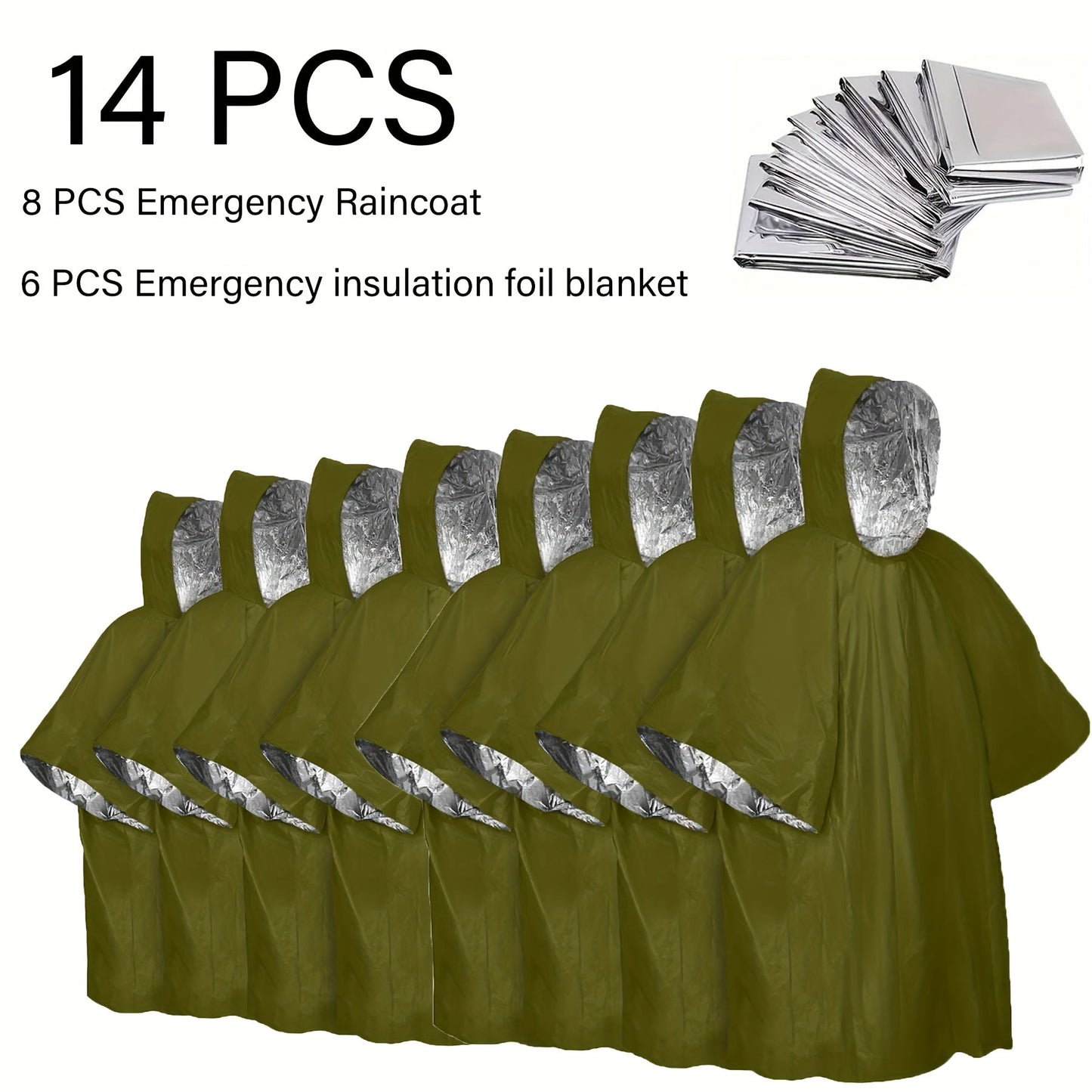 Emergency Rain Poncho Reusable 4-Pack & 14-Pack – Retains 90% Body Heat, Waterproof Weather Resistant Raincoat for Men Women Adults, Camping Hiking Survival Kit Emergency Supplies