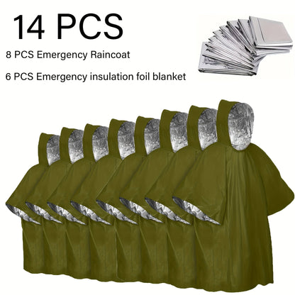 Emergency Rain Poncho Reusable 4-Pack & 14-Pack – Retains 90% Body Heat, Waterproof Weather Resistant Raincoat for Men Women Adults, Camping Hiking Survival Kit Emergency Supplies
