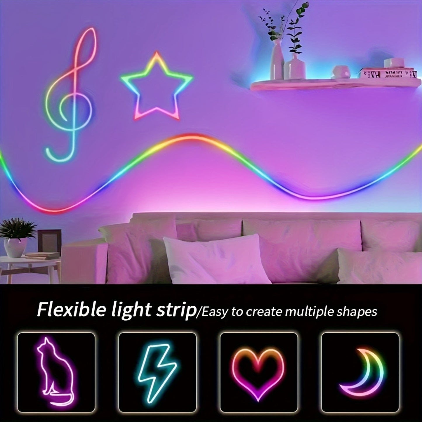 RGB LED Neon Rope Light IP65 Waterproof – App & Remote Control, Music Sync Color-Changing Silicone Strip 3.2ft/9.8ft/16.4ft for Gaming, Bedroom, Indoor & Outdoor Decoration