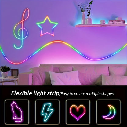 RGB LED Neon Rope Light IP65 Waterproof – App & Remote Control, Music Sync Color-Changing Silicone Strip 3.2ft/9.8ft/16.4ft for Gaming, Bedroom, Indoor & Outdoor Decoration