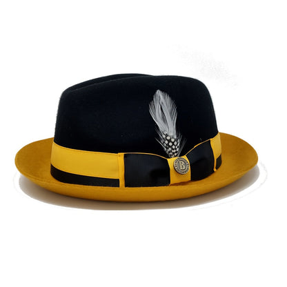 Men's Vintage British Gentleman Top Hat – Cashmere Wool Blend Adjustable 57-60cm, Classic Fall Winter Dress Hat in Black White Red Yellow, Stylish Gift for Men Birthdays Holidays