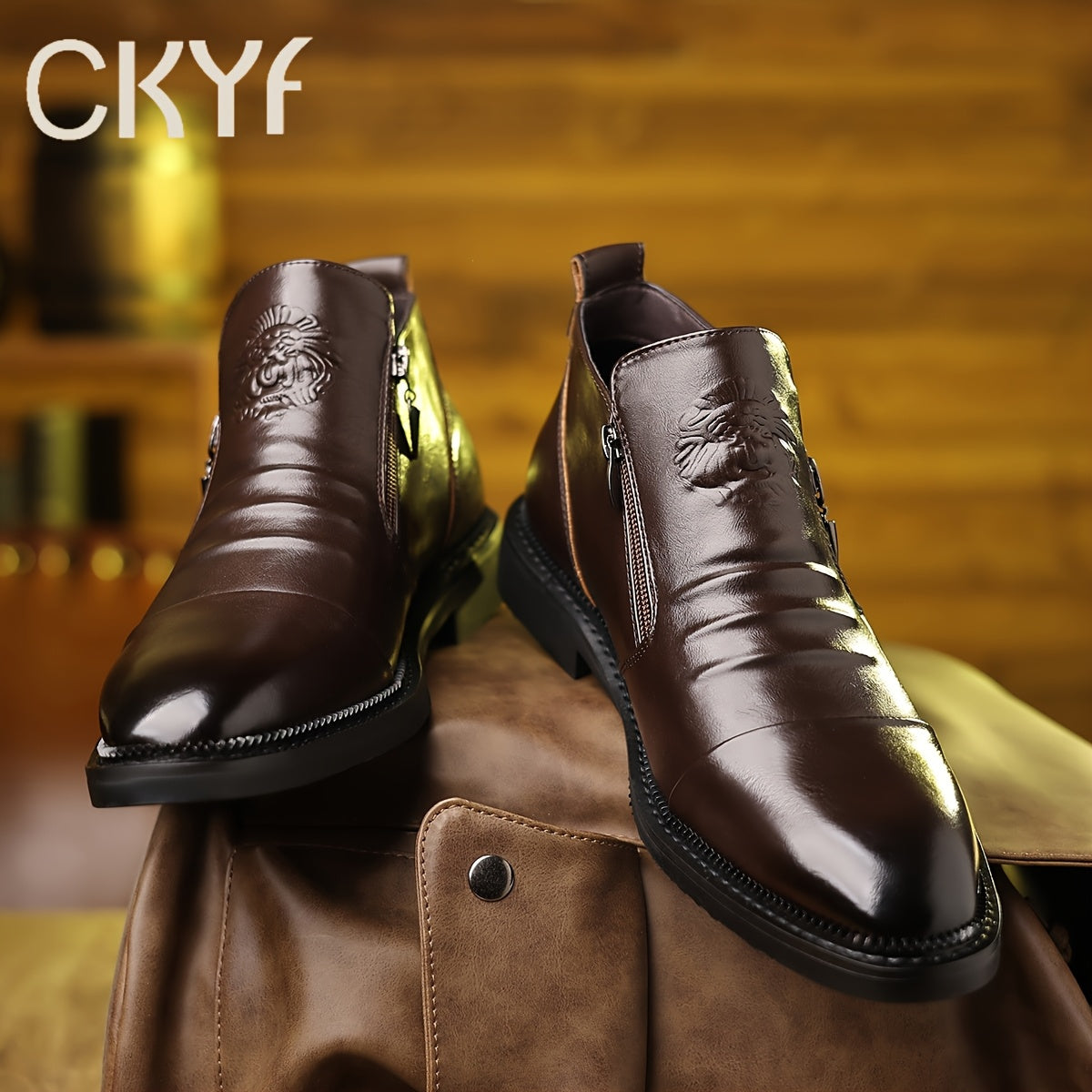 Men's Embossed Leather Ankle Boots – Slip-On Chelsea Boot Casual Dress Style, Black & Brown, Wide Sizes US 8-13.5, Comfortable Non-Slip Sole, Perfect for Work Office Daily Wear