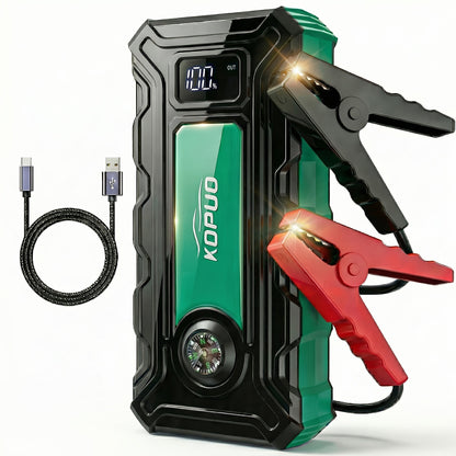 5000A/6000A Portable Car Jump Starter – 12V Battery Booster Pack for Gas & Diesel Vehicles, 65W Fast Charge Power Bank, LED Flashlight & LCD Display, Compact Emergency Jump Box