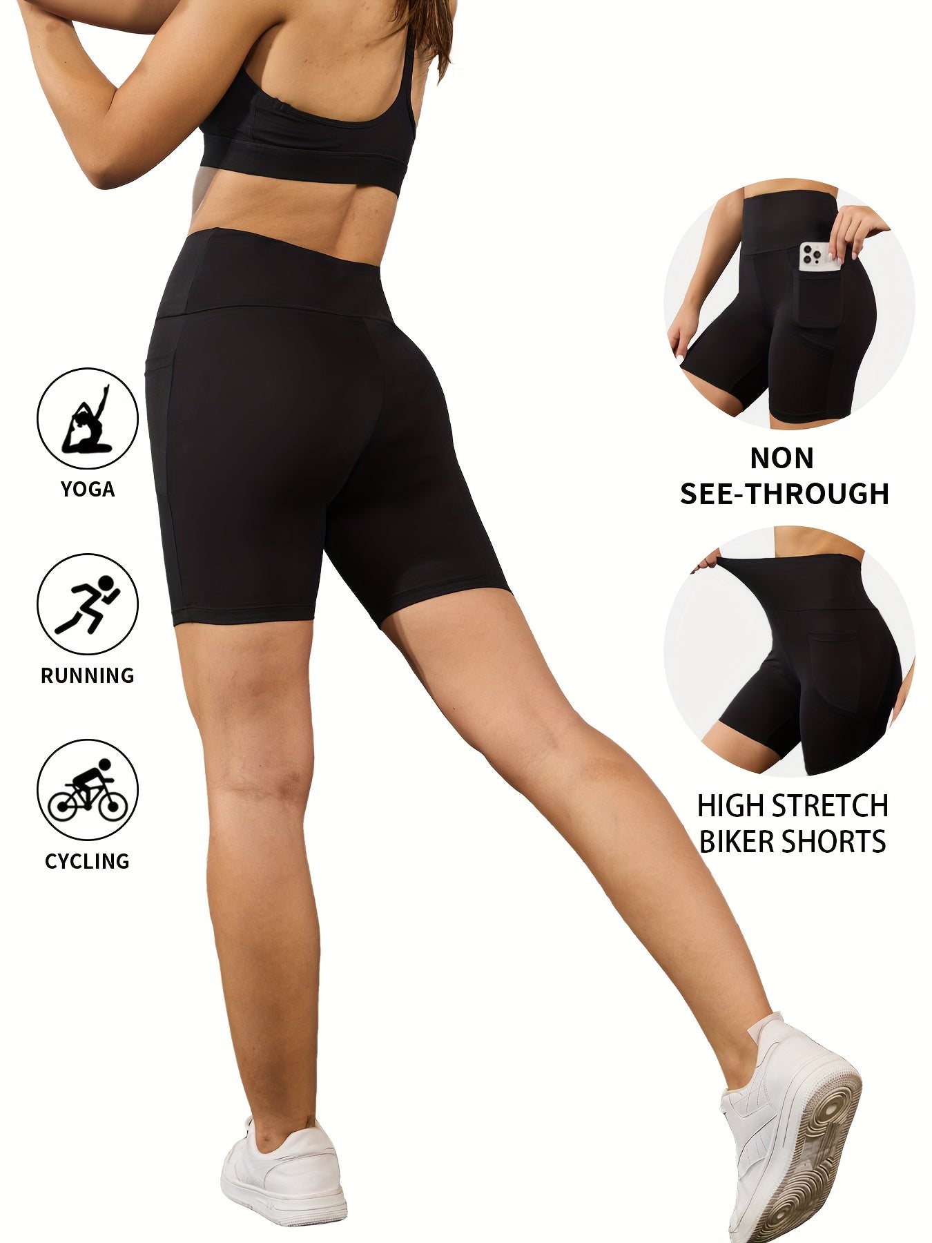 Women's High Waisted Biker Shorts 5 Pack with Pockets | Tummy Control No See-Through Squat-Proof | 6" Inseam Workout Running Yoga Gym Shorts | Soft 4-Way Stretch | XS-XXL Mixed Colors