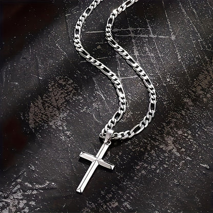 925 Sterling Silver Cross Pendant Chain Necklace – Unplated Natural Silver Avant Garde Unisex Faith Jewelry, Unique Modern Cross Necklace Gift for Anniversary Christmas Birthday Men and Women