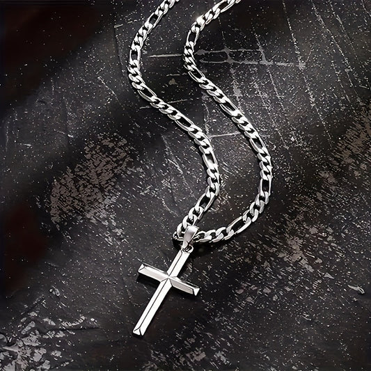925 Sterling Silver Cross Pendant Chain Necklace – Unplated Natural Silver Avant Garde Unisex Faith Jewelry, Unique Modern Cross Necklace Gift for Anniversary Christmas Birthday Men and Women