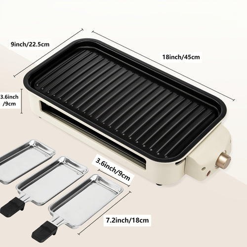 Indoor Electric Smokeless Grill with Raclette – 1700W Non-Stick BBQ Griddle, 3 Raclette Pans, Dishwasher Safe Stainless Steel, Adjustable Temp, Perfect for Home Cooking & Entertaining