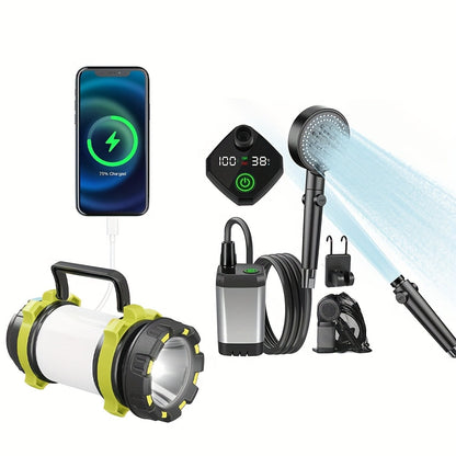 Portable Camping Shower 6000mAh Battery 120-Min Runtime 6 Spray Modes Smart Temperature Display – Lightweight Outdoor Shower Pump for Camping, Hiking, Pet Cleaning, Car Washing & Beach