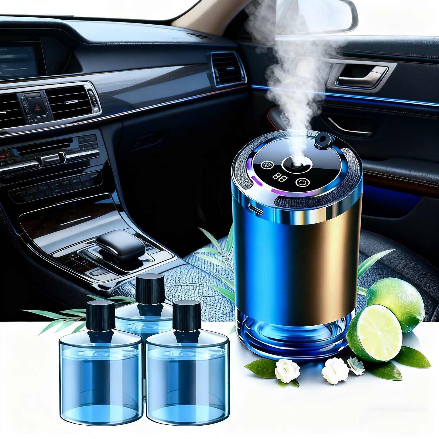 Smart Car Aroma Diffuser with Essential Oils Starry Sky Projection Humidifier Ambient Light Car Air Freshener Ocean Osmanthus Cologne Scent 1.69oz Bottle for Car Interior
