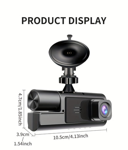 3 Channel Dash Cam 4K Front + 4K Interior + 1080P Rear with Free 32GB Card, Night Vision, G-Sensor, Wide Angle, Real-Time Recording & Parking Monitor – Velora