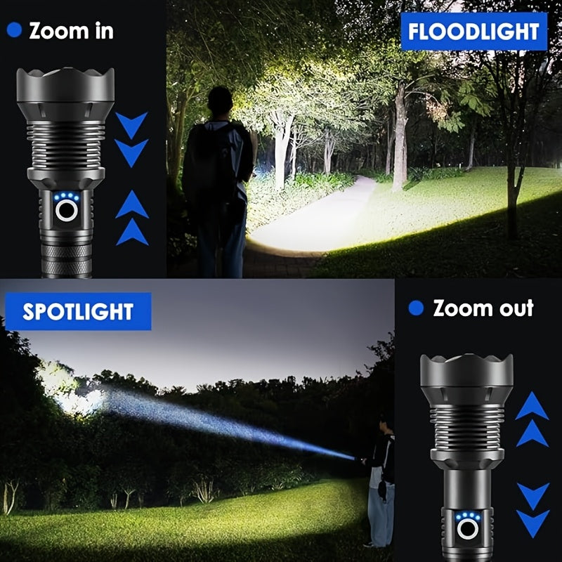 4000 Lumen Rechargeable Tactical Flashlight – High Lumens LED Handheld Torch, USB-C, 500M Range, 4 Modes, Aluminum Alloy, Waterproof for Camping Fishing Hiking Night Patrol Emergency