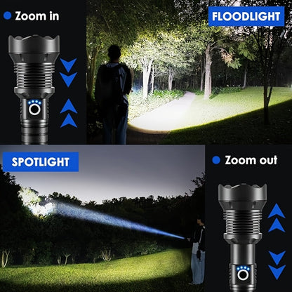 4000 Lumen Rechargeable Tactical Flashlight – High Lumens LED Handheld Torch, USB-C, 500M Range, 4 Modes, Aluminum Alloy, Waterproof for Camping Fishing Hiking Night Patrol Emergency