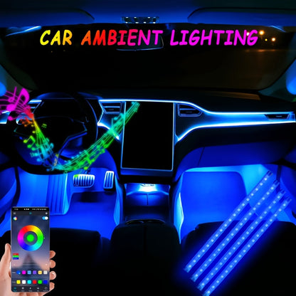 Car LED Neon Interior Light Strips USB Powered – High Brightness Automotive Ambient Lighting Kit, Foot Well Neon Accent Lights, Interior Mood Lights