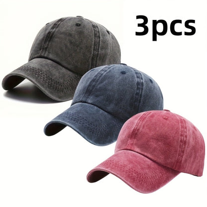 3-Pack Retro Washed Dad Hat – Adjustable Unisex Baseball Cap with Buckle, Casual Vintage Style Sports Hat for Men & Women, Neutral Colors, Durable Everyday Hat