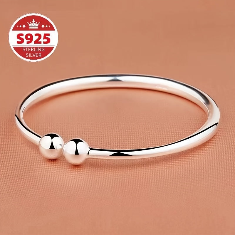 S925 Sterling Silver Pearlescent Open Bangle Bracelet Set 2pcs for Women – Hypoallergenic Adjustable Cuff Bracelet Elegant Jewelry Gift for Valentine's Day Mother's Day Birthday
