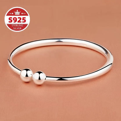 S925 Sterling Silver Pearlescent Open Bangle Bracelet Set 2pcs for Women – Hypoallergenic Adjustable Cuff Bracelet Elegant Jewelry Gift for Valentine's Day Mother's Day Birthday