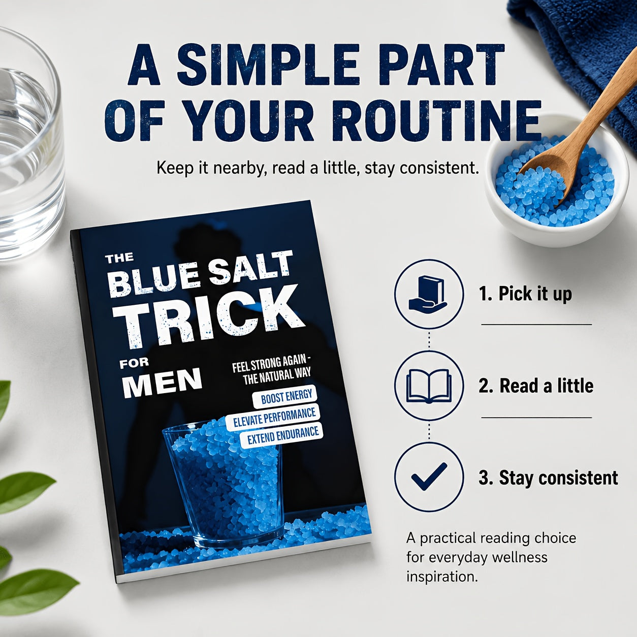 The Blue Salt Trick for Men Book Informational Wellness Lifestyle Guide Daily Habits Handbook Personal Development Self-Help Reading for Adult Men - Practical Gift Idea