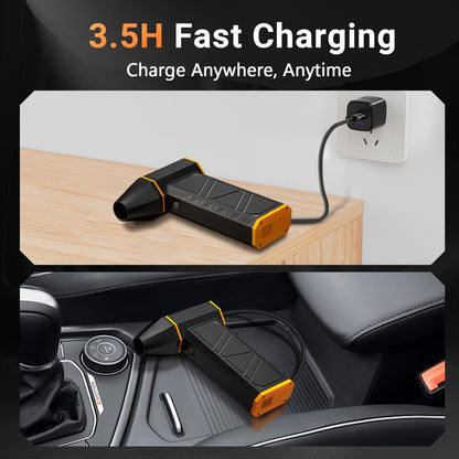 Electric Air Duster 130,000 RPM Cordless Rechargeable | 3-Speed Turbine Fan Air Blower for Keyboard, Computer, Car Interior & Home – Replaces Compressed Air Cans – Black & Orange