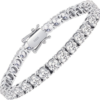 Tennis Bracelet Lab Grown 925 Silver Plated Round Cut Elegant Jewelry Gift for Women Men Sizes 6.5 to 8.5 Inches White Diamond Style Bracelet