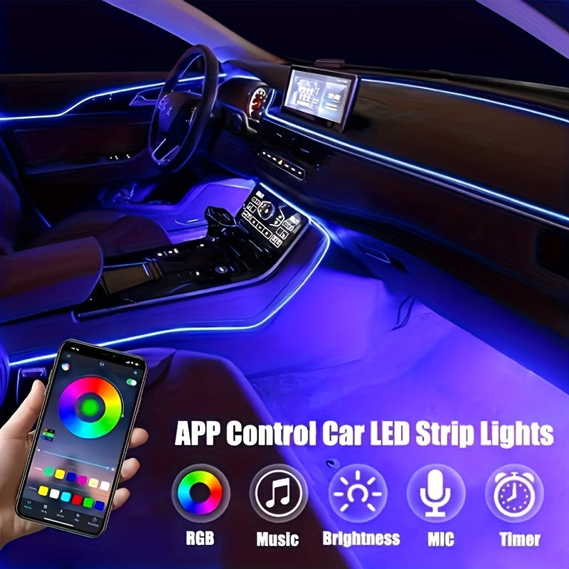 Car Interior LED Ambient Light Kit 7-Color RGB App Control with Music Sync Rhythm 3M Strip for Doors Console Dashboard – Wireless Car Atmosphere Lighting Underglow Accent Lights