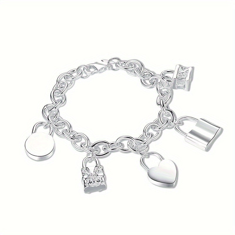 925 Sterling Silver Korean Style Pendant Bracelet for Women – Trendy Chain Link Design, Hypoallergenic, 20cm / 7.87in, Stylish Daily Wear & Festival Gift for Any Occasion