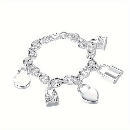 925 Sterling Silver Korean Style Pendant Bracelet for Women – Trendy Chain Link Design, Hypoallergenic, 20cm / 7.87in, Stylish Daily Wear & Festival Gift for Any Occasion