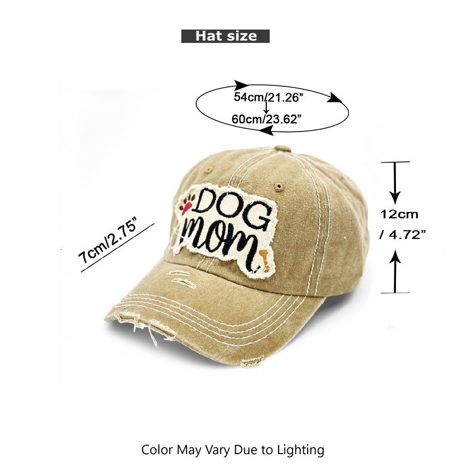 Dog Mom Paw & Bone Vintage Distressed Embroidered Baseball Cap for Women – 100% Cotton Breathable Adjustable UV Protection Sun Hat, Dog Lover Gift in Pink Black Teal Khaki White